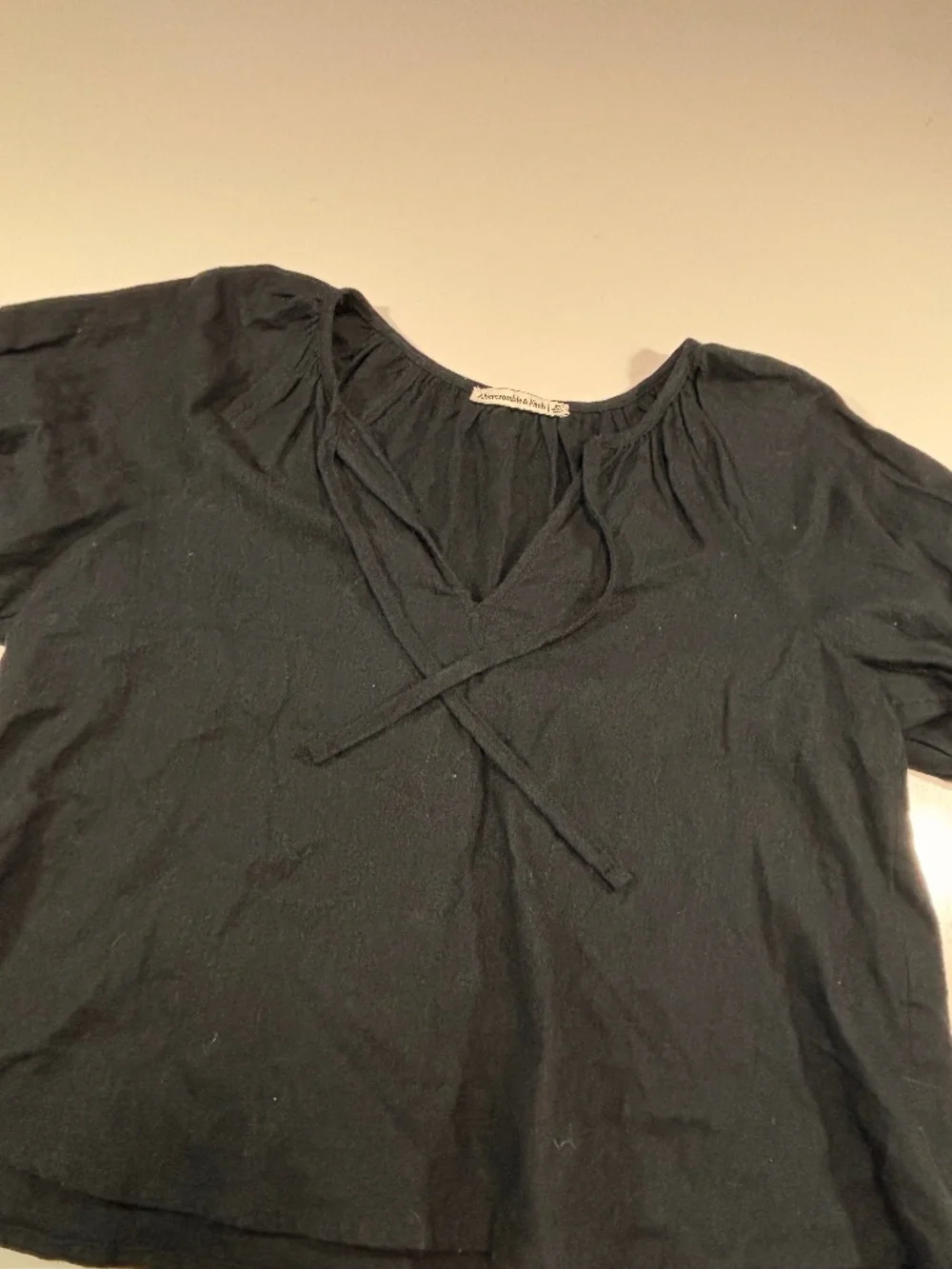 Womens Abercrombie & Fitch Black Boho Puff Sleeve Top Size XS